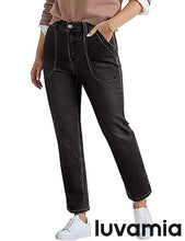 luvamia FleXclusive Women's Jeans High Waisted Straight Leg Tummy Control Stretchy Denim Pants Trendy Patch Pocket Trouser Jeans