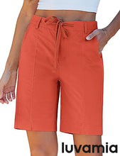luvamia Bermuda Shorts for Women Trendy High Waist Knee Length Chino Long Shorts Drawstring Summer Casual Short 9"