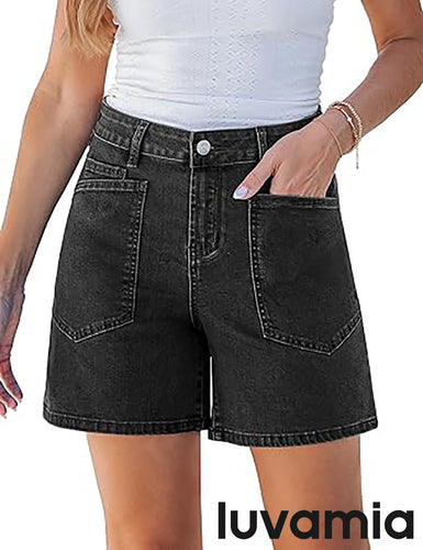 luvamia FleXclusive Jean Shorts Womens High Waisted Trendy Stretchy Denim Shorts Casual Summer Jorts with Pockets Concert Outfits
