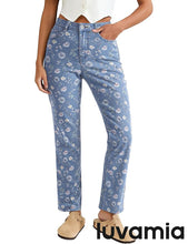 luvamia Straight Leg Jeans for Women Floral Printed High Waisted Trendy Cute Vintage Stretchy Denim Pants Boho Jeans