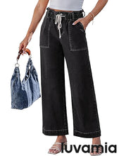 luvamia FleXclusive Wide Leg Jeans for Women Trendy High Waisted Elastic Waist Paperbag Drawstring Stretchy Denim Pants Trouser Jeans
