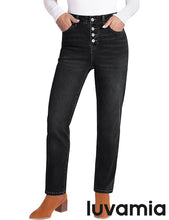 LUVAMIA Women's High Waisted Straight Jeans Fashion Button Knit Jeans High Quality Jeans