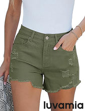 luvamia Jean Shorts for Women High Waisted Stretchy Distressed Denim Shorts Ripped Frayed Raw Hem Summer Casual Shorts
