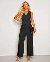 LUVAMIA Women 2 piece Vest Set Wide Leg Business Casual V Neck Sleeveless Suit Work Pant
