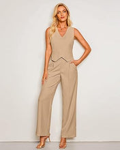LUVAMIA Women 2 piece Vest Set Wide Leg Business Casual V Neck Sleeveless Suit Work Pant