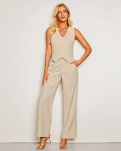 LUVAMIA Women 2 piece Vest Set Wide Leg Business Casual V Neck Sleeveless Suit Work Pant