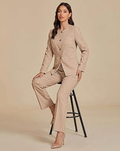 luvamia Pants Suits for Women Dressy 2 Piece Sets Business Casual Outfits Long Sleeve Collarless Blazers, Elastic Waist Wide Leg Pants, Adjustable Back Buckle‌, Professional Work Office Pantsuits