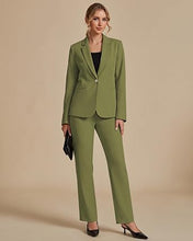 luvamia Pant Suits for Women Dressy 2 Piece Sets Business Casual Pants Set Single Button Blazers, Notch Collar, High Waisted Pants, 29" Inseam, Adjustable Dual Button Waistband, Elegant Office Outfits