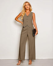 LUVAMIA Women 2 piece Vest Set Wide Leg Business Casual V Neck Sleeveless Suit Work Pant