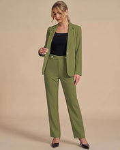 luvamia Pant Suits for Women Dressy 2 Piece Sets Business Casual Pants Set Single Button Blazers, Notch Collar, High Waisted Pants, 29" Inseam, Adjustable Dual Button Waistband, Elegant Office Outfits