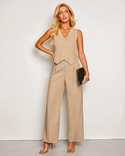 LUVAMIA Women 2 piece Vest Set Wide Leg Business Casual V Neck Sleeveless Suit Work Pant