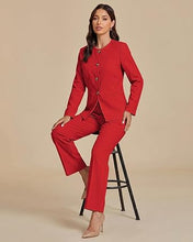 luvamia Pants Suits for Women Dressy 2 Piece Sets Business Casual Outfits Long Sleeve Collarless Blazers, Elastic Waist Wide Leg Pants, Adjustable Back Buckle‌, Professional Work Office Pantsuits