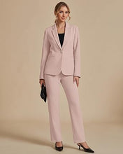 luvamia Pant Suits for Women Dressy 2 Piece Sets Business Casual Pants Set Single Button Blazers, Notch Collar, High Waisted Pants, 29" Inseam, Adjustable Dual Button Waistband, Elegant Office Outfits