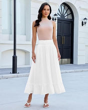 luvamia Maxi Skirts for Women Trendy Flowy Ruffle Smocked Waist A-line Boho Swing Long Skirt with Pockets Beach Vacation