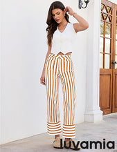 luvamia Striped Jeans for Women Wide Leg High Waisted Trendy Patch Pockets Stretchy Denim Pants Casual Trouser Jeans