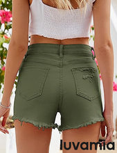 luvamia Jean Shorts for Women High Waisted Stretchy Distressed Denim Shorts Ripped Frayed Raw Hem Summer Casual Shorts