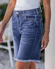 luvamia FleXclusive Jean Bermuda Shorts for Women Trendy Mid Rise Raw Hem Knee Length Stretchy Denim Long Shorts Summer Casual Jorts