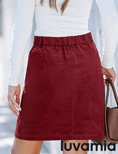 luvamia Corduroy Skirts for Women High Waisted Trendy Fall Elastic Waist Casual Stretchy Short Skirts with Patch Pockets