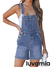 luvamia FleXclusive Denim Overalls for Women Loose Fit Baggy Jean Shorts Overall Bib Summer Casual Stretchy Adjustable Shortalls