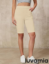 luvamia FleXclusive Bermuda Shorts for Women Jean Pull On Elastic Waist High Waisted Knee Length Fold Hem Stretchy Denim Long Shorts