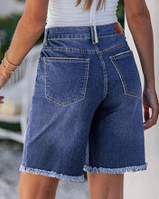 luvamia FleXclusive Jean Bermuda Shorts for Women Trendy Mid Rise Raw Hem Knee Length Stretchy Denim Long Shorts Summer Casual Jorts