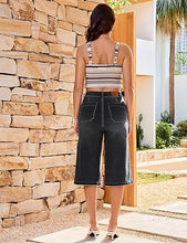luvamia FleXclusive Capri Jeans for Women Wide Leg Trendy High Waisted Casual Summer Stretchy Denim Culottes Capri Pants with Pocket