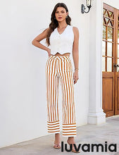 luvamia Striped Jeans for Women Wide Leg High Waisted Trendy Patch Pockets Stretchy Denim Pants Casual Trouser Jeans