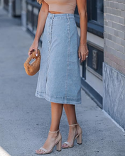 luvamia FleXclusive Jean Skirts for Women Trendy Midi Length A Line Western Casual Button Down Stretchy Denim Skirt with Pockets