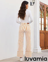 luvamia Striped Jeans for Women Wide Leg High Waisted Trendy Patch Pockets Stretchy Denim Pants Casual Trouser Jeans