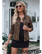 luvamia Women's Basic Button Down Stretch Fitted Long Sleeves Denim Jean Jacket