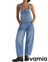 luvamia FleXclusive Denim Overalls for Women Barrel Leg Baggy Loose Fit Bib Stretchy Jean Jumpsuit Adjustable Strap Casual Overall