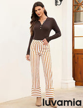 luvamia Striped Jeans for Women Wide Leg High Waisted Trendy Patch Pockets Stretchy Denim Pants Casual Trouser Jeans