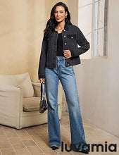 LUVAMIA Casual Western Denim Jacket Women Button Front Long Sleeve Vintage with Functional Pockets