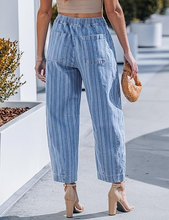 luvamia FleXclusive Barrel Jeans Women Trendy Striped Cropped High Waisted Pull On Elastic Waist Wide Leg Casual Stretch Denim Pants