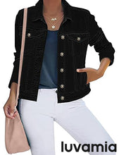 luvamia Women's Basic Button Down Stretch Fitted Long Sleeves Denim Jean Jacket