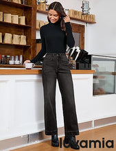 LUVAMIA Timeless High Waisted Flare Jeans Breathable Denim All Season Styling Functional Pockets