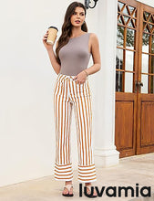 luvamia Striped Jeans for Women Wide Leg High Waisted Trendy Patch Pockets Stretchy Denim Pants Casual Trouser Jeans