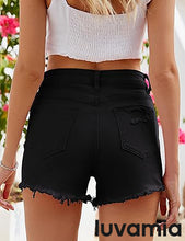 luvamia Jean Shorts for Women High Waisted Stretchy Distressed Denim Shorts Ripped Frayed Raw Hem Summer Casual Shorts