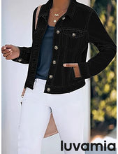 luvamia Women's Basic Button Down Stretch Fitted Long Sleeves Denim Jean Jacket
