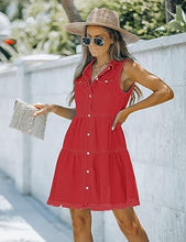 luvamia Women's Casual Summer Lapel Sleeveless Button Down Short Denim Jean Dress