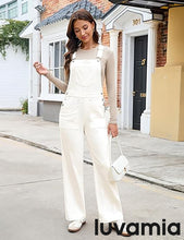 LUVAMIA Women's White Denim Wide Leg Jumpsuit Side Snap Closure Five Pocket Utility