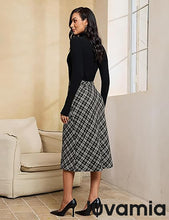 luvamia Plaid Skirts for Women Midi Length High Waisted Trendy A Line Elastic Waist Casual Office Work Fall Skirt