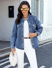 luvamia FleXclusive Denim Jackets for Women Trendy Long Sleeve Distressed Jean Button Down Shirts Jacket Shacket Trucker Jacket
