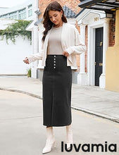 luvamia Corduroy Skirts for Women Midi Length High Waisted Button Fly Fall Casual Elastic Waist Long Skirt with Slit