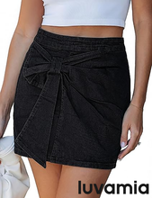 luvamia Jean Skorts for Woman High Rise Mini Skirt Bow Short Stretch Denim Skirts with Shorts Underneath Country Concert