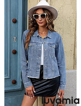 luvamia Women's Basic Button Down Stretch Fitted Long Sleeves Denim Jean Jacket
