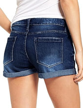 luvamia Women's Casual Ripped Denim Shorts Mid Rise Stretch Folded Hem Short Jeans