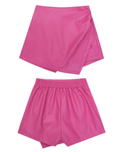 luvamia Shorts for Women Faux Leather Skorts High Waisted PU Leather Shorts Elastic Waist Ruched Wrap Skorts Skirts
