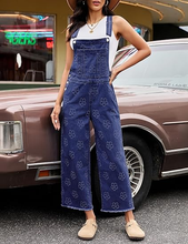 luvamia FleXclusive Denim Overalls for Women Wide Leg Capri Jean Jumpsuit Loose Fit Summer Stretchy Bib Overall Embroidered Raw Hem