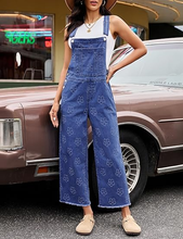 luvamia FleXclusive Denim Overalls for Women Wide Leg Capri Jean Jumpsuit Loose Fit Summer Stretchy Bib Overall Embroidered Raw Hem